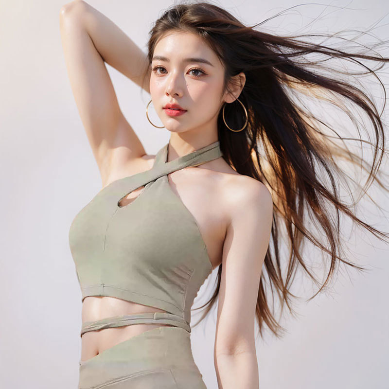 绝美瑜伽服女套装交叉挂脖运动美背普拉提训练高弹阔腿库健身套装|undefined