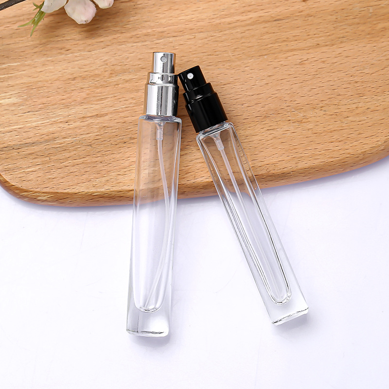 Venta al por mayor 10ML botella de perfume de vidrio transparente de aerosol fino alto cuadrado redondo perfume fragancia sub-paquete pequeña muestra botella vacía