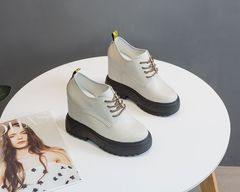 11厘米真皮內增高矮靴2023新款小黑鞋韓版百搭羅馬風款潮鞋厚底靴