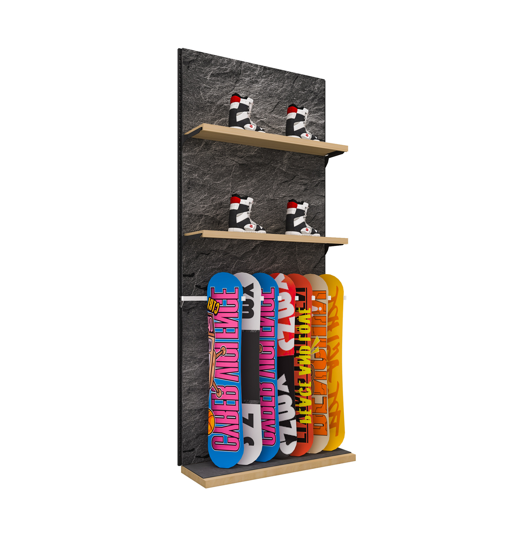 Estantes de exhibición de ropa de esquí de nieve de pared de ropa deportiva de ropa de piso de exhibición de tiendas de ropa de hombre