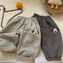 儿童休闲裤加绒男秋冬款小童直筒裤长裤潮宝宝卡通哈伦裤女加厚款