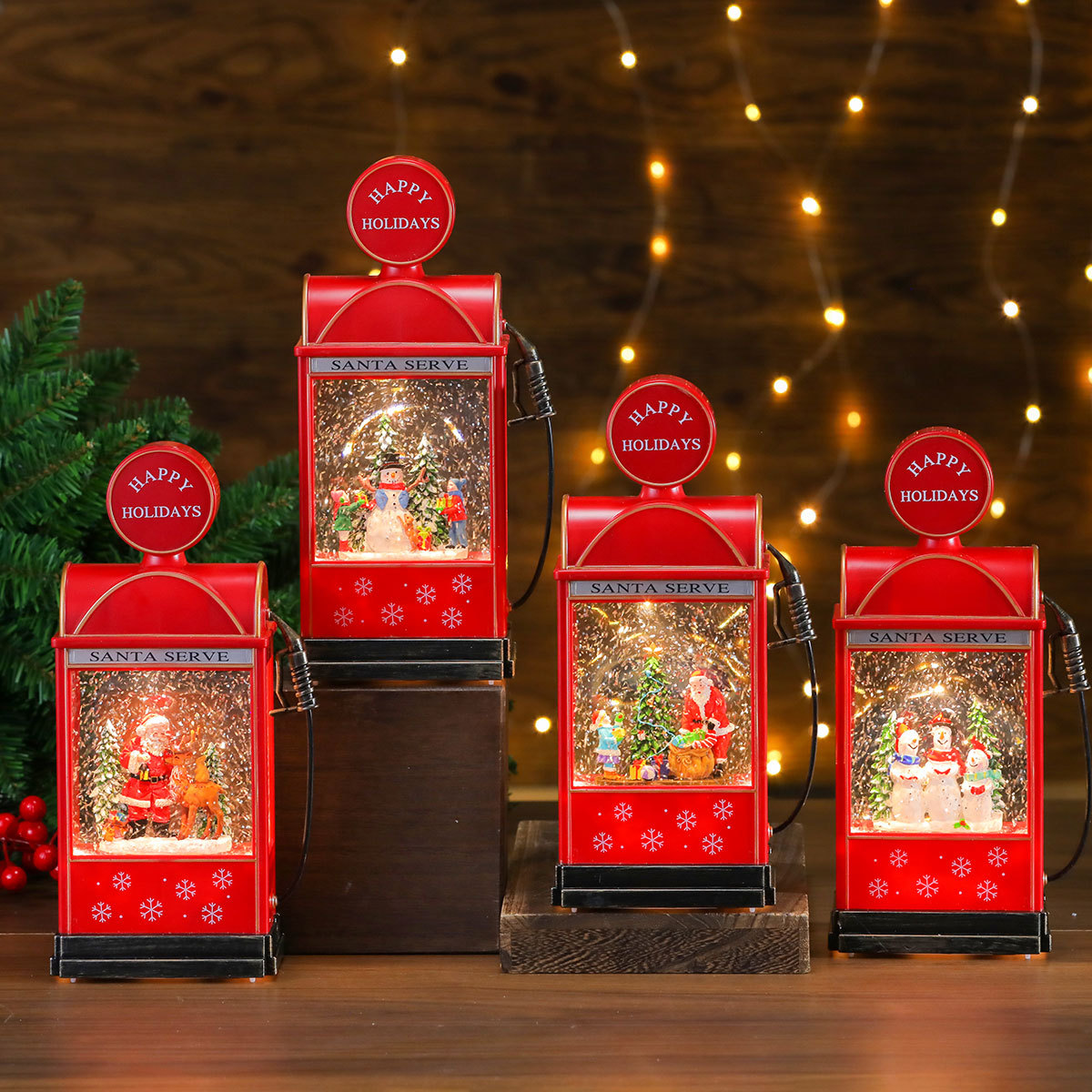 Creativo, luminoso, rociador de nieve, adornos, luces de noche, decoraciones navideñas, caja de música de regalo de Navidad