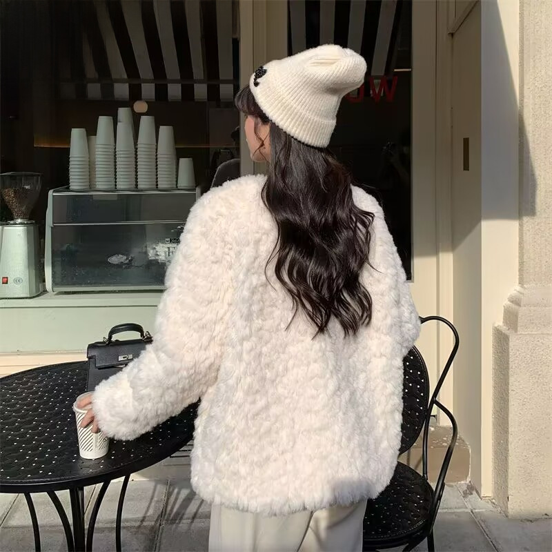 Thickened  style lamb wool coat for women 2023 autumn and winter all-matching new outdoor plush loose top ins fashion_voghion.com