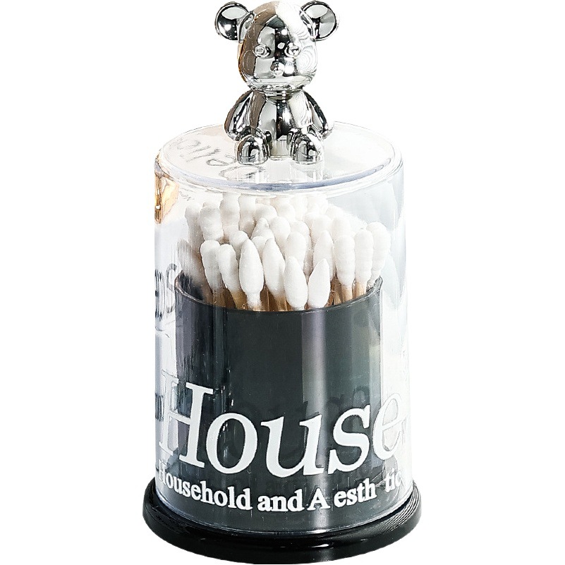 Caja de palillo de dientes de lujo ligero hogar de gama alta personalizado oso creativo titular de palillo de dientes caja de seda avanzada caja de almacenamiento de hisopo de algodón comercial