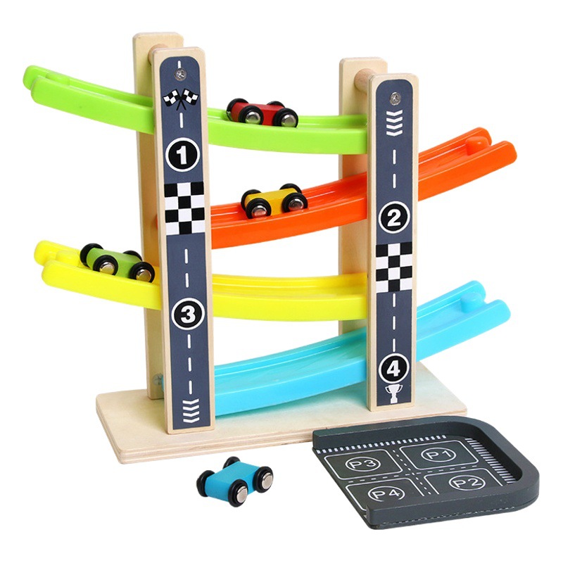 Coche de ferrocarril de madera bebé diapositiva coche juego juguete 1-2-3-5 años de edad niños y niñas niños multi-capa scooter