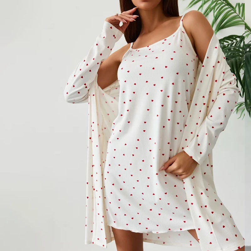 2024 Cross-Border European and American Autum Nightgown Two-Piece Set Casual Printed Long-Sleeved Home Clothes Пижама Women