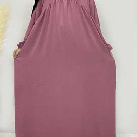 外贸土耳其连衣裙马来中东时尚长袍大摆纯色宽松舒适款长袍XG2063