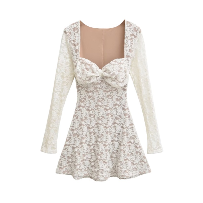 European and American Style 2026 New Sexy Low-Cut Long-Sleeve Lace See-Through Dress with Chest Pads, Slim Fit, Waist-Cinching Mini Dress European and American Style 2026 New Sexy Low-Cut Long-Sleeve Lace See-Through Dress with Chest Pads, Slim Fit, Waist-Cinching Mini Dress