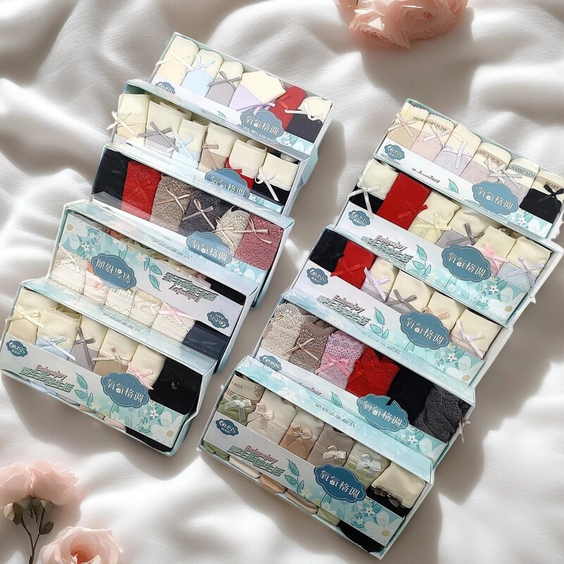 2256 # Multiple Styles of Nylon+Lace Women's Underwear @28*24, Mixed Colors, 6 Pieces/Box