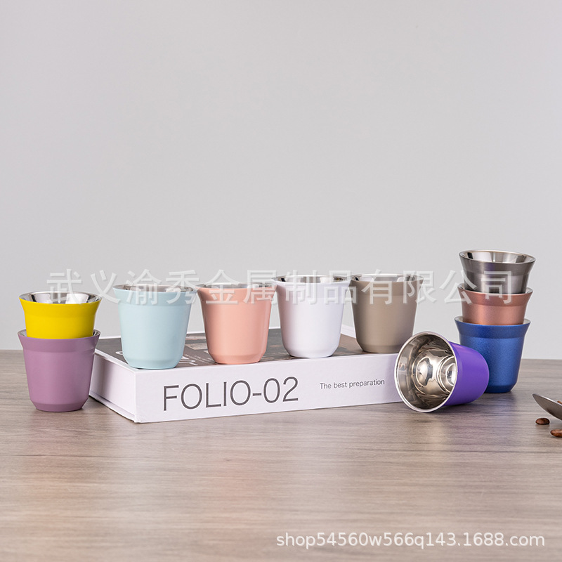 Taza de café de acero inoxidable 304, taza de doble capa para chupito, taza de espresso, taza aislada 80ml160ml250ml