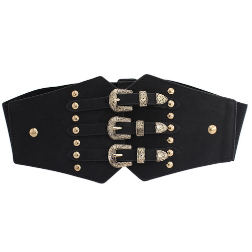 Retro fashion elastic wide girdle women's elastic waistband dress shirt decorative waist skirt belt available in two colors