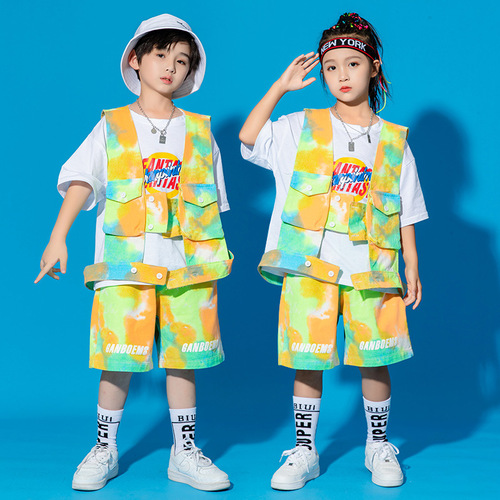 Children hiphop jazz rapper dance costumes for boys girls girl hip-hop suit to foster children&apos;s clothing popular logo children drums costumes