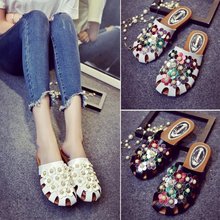 夏季新款韩版时尚珍珠镂空舒适平底凉拖鞋女包头半拖鞋潮学生外贸