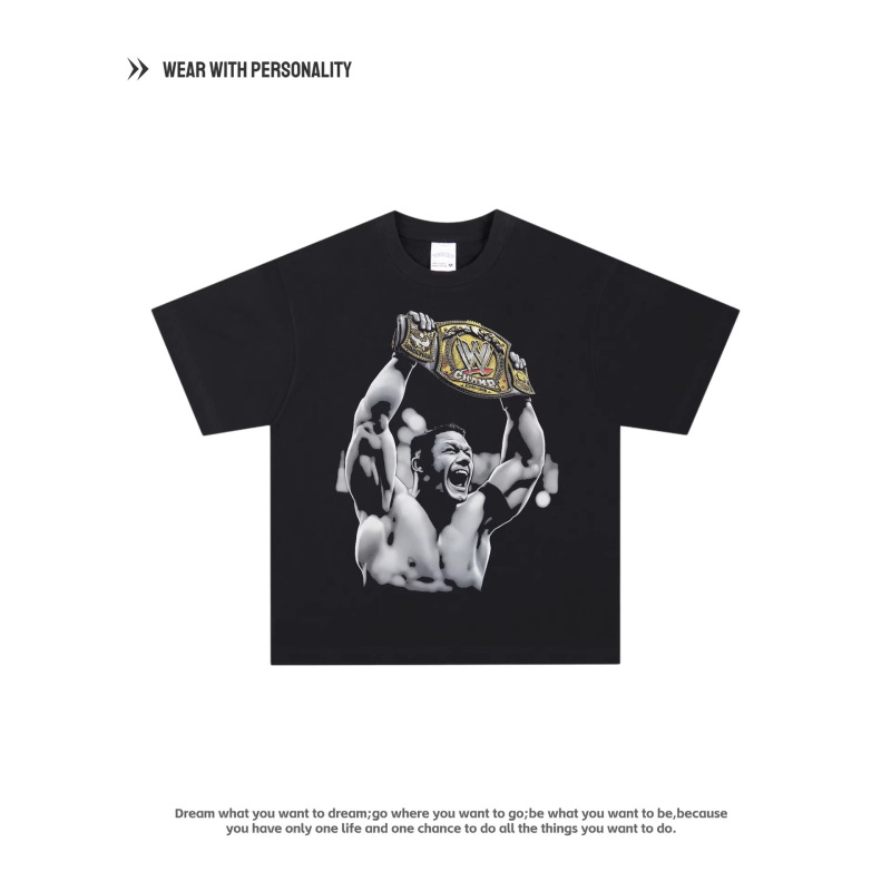 Wwe John Cena American Retro Wrestling Print Round Neck Long and Short Sleeve Pure Cotton Breathable Vintage Hoodie