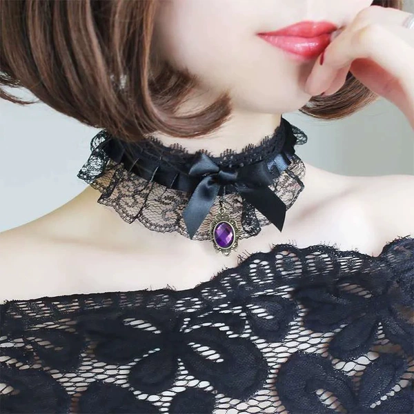 Lace necklace-purple
