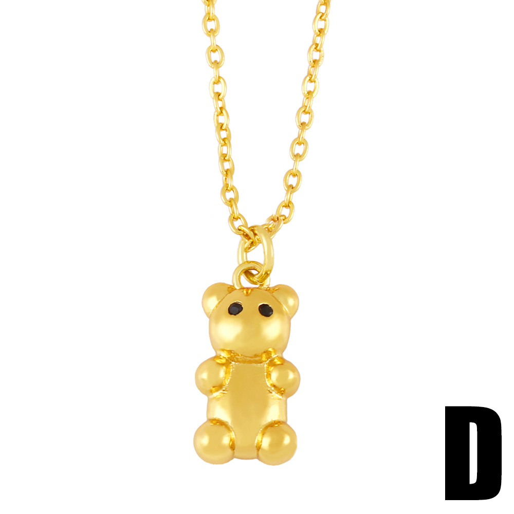 hip-hop cartoon cute bear leopard head copper necklace retro 18K gold plated pendant