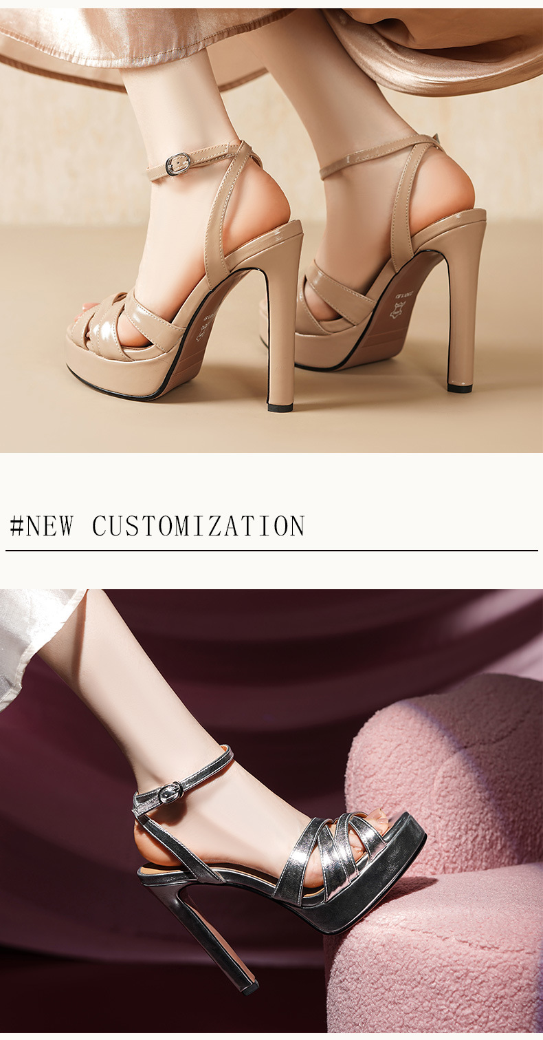 Sandal cao gót nữ hở mũi quai mảnh đan chữ một, gót 13 cm — màu trắng ngà chi tiết 5