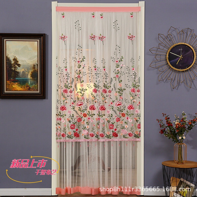 【4倍プリーツ】高精細刺繍ビーズドアカーテン、ロングカーテン、蚊帳、遮光カーテン、パンチングなし|undefined