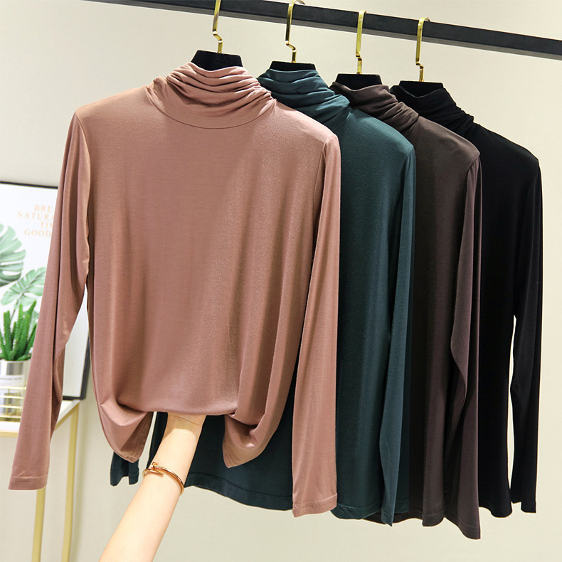 Spring and Autumn High Collar Base Shirt Women's Inner Stylist Modal Long-sleeved T-shirt Slim-fit Slimming Piled Collar New Top Spring and Autumn High Collar Base Shirt Women's Inner Stylist Modal Long-sleeved T-shirt Slim-fit Slimming Piled Collar New Top