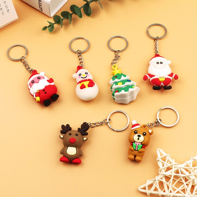 Cartoon three dimensional Christmas keychain PVC