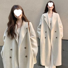 韩系长款外套女新款加厚毛呢大衣外套小个子显瘦2025秋冬季纯色