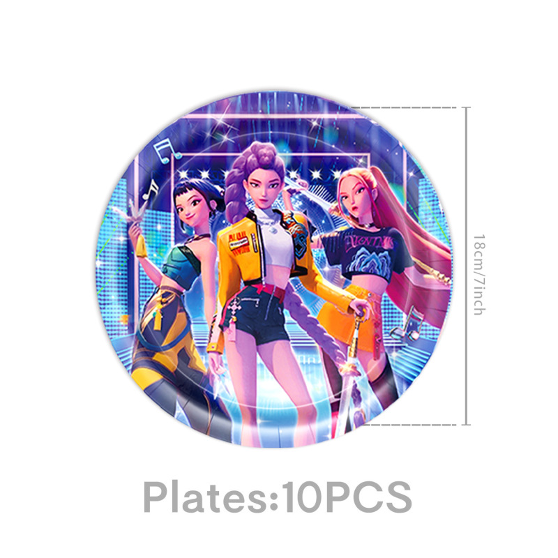 亚马逊蓝色POP猎魔女团主题生日派对用品套装纸盘纸巾桌布装饰|undefined