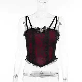 Autumn Sexy Dark Style Gothic Vintage Lace Camisole - Red - View 1