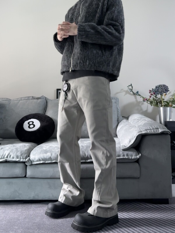 [High-elastic gray] cleanfit old retro dirty dyed straight tube high stretch micro-high cut jeans