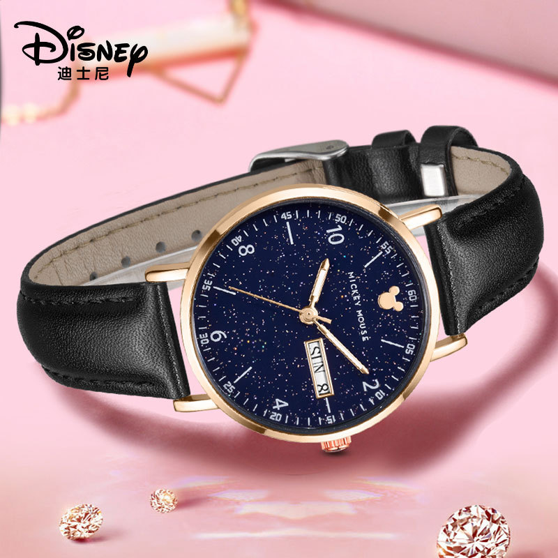 Disney Disney watch female Mickey college students fashion temperament luminous quartz watch waterproof double calendar wrist watch