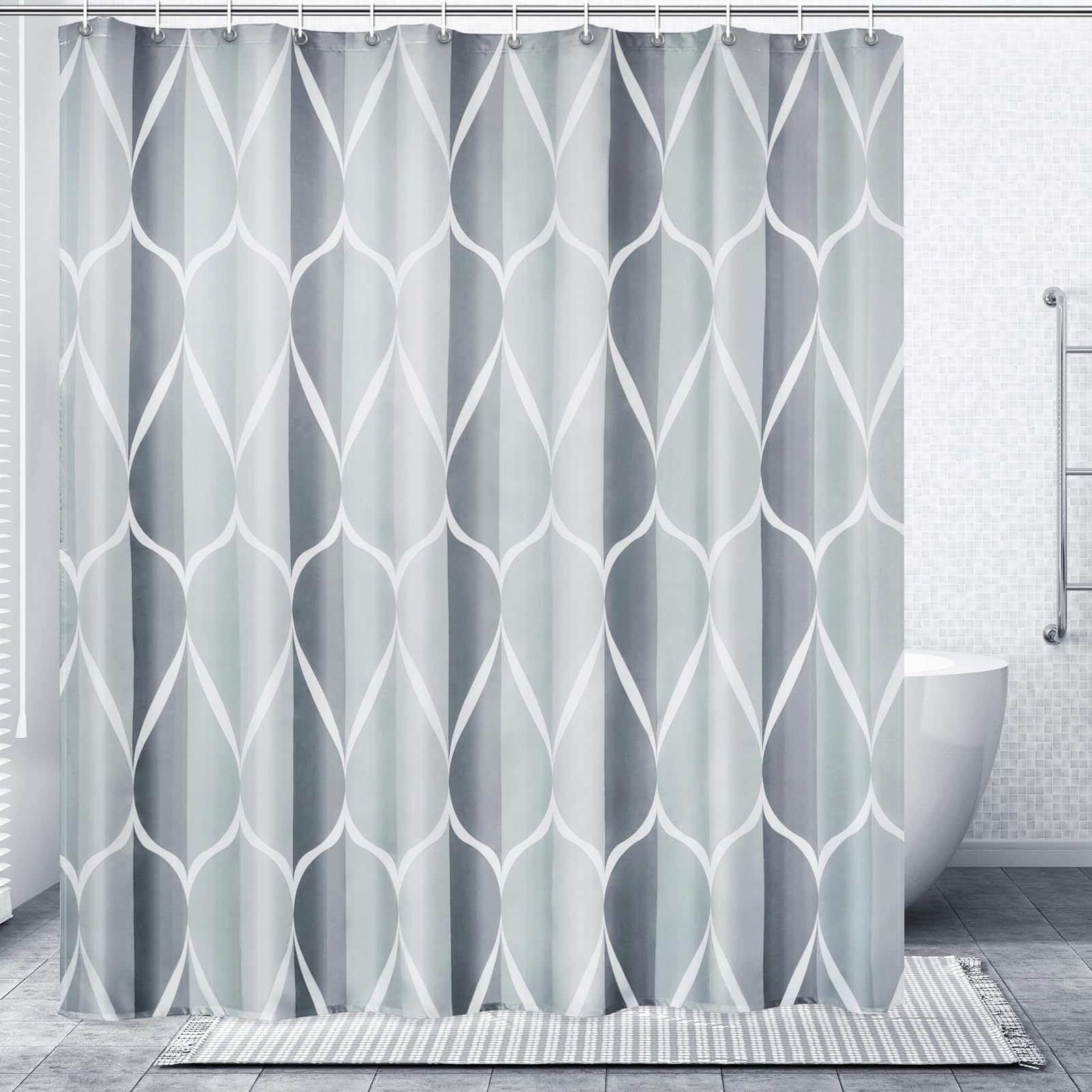 Waterdrop-pattern Digital-printed Thickened Waterproof Bathroom/shower Curtain, Polyester Bath Screen Divider For Hotels_voghion.com
