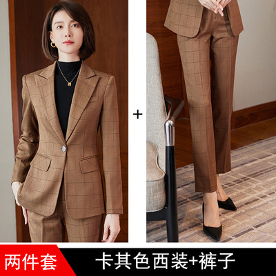职业套装女2022新款女神范珠宝店酒店经理美容师工作服KT毛料格子