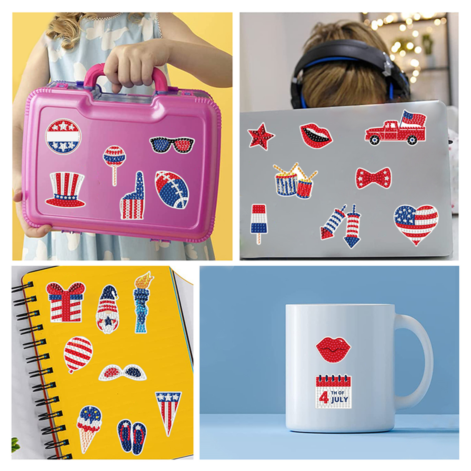 Dibujos animados más vendidos Día de la independencia Pintura de diamantes Pegatinas al azar Pintura de mampostería de bricolaje Pegatinas de pared Pegatinas hechas a mano para niños Pegatinas de diamantes redondos