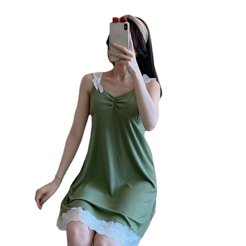 2023 pijamas de verano con encaje y almohadilla en el pecho sexy camisón de correa para mujer homewear vestido de una pieza TikTok transmisión en vivo