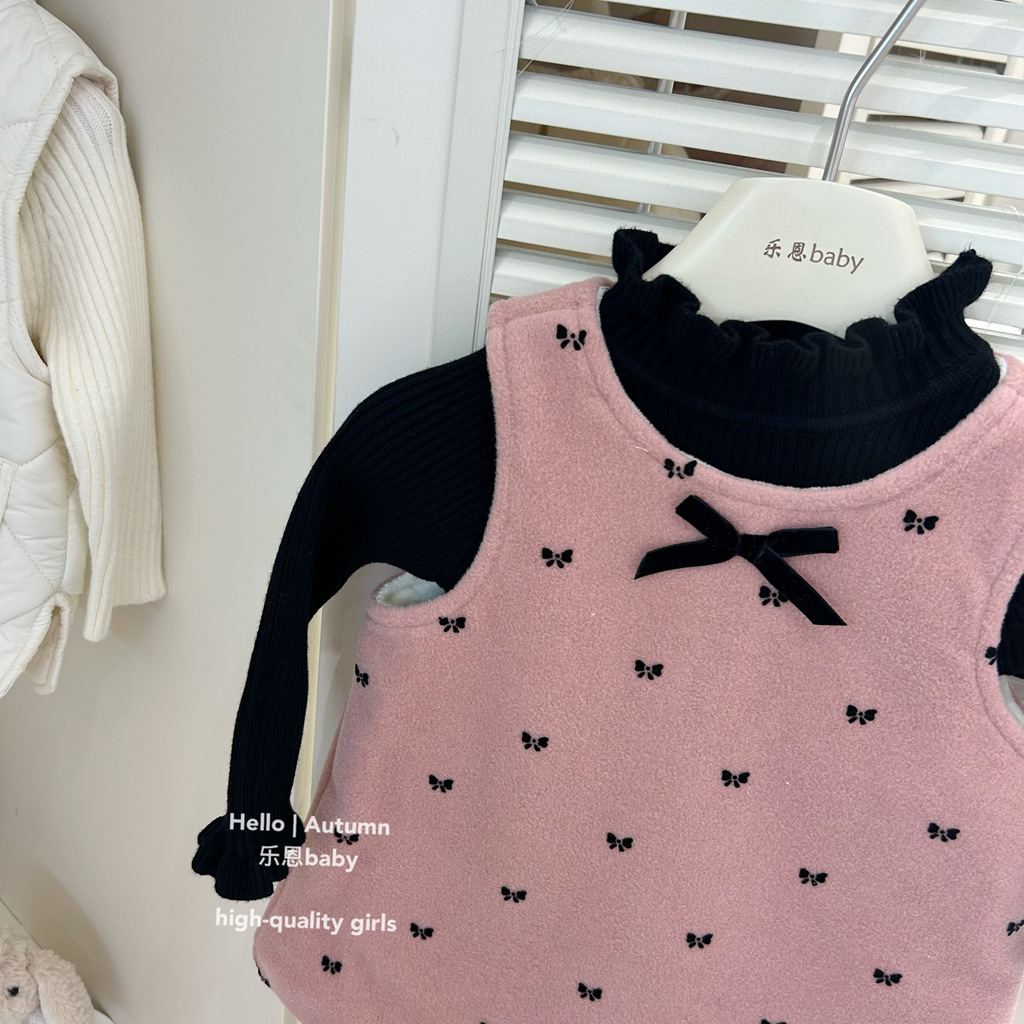 [Ropa para niños Le En] Ropa de año nuevo de invierno para niñas Falda de chaleco de terciopelo rosa occidental Vestido de moda Vestido de princesa