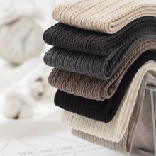 麻花棉打底裤女日系针织连裤袜奶白色jk打底袜秋冬加绒款保暖外穿