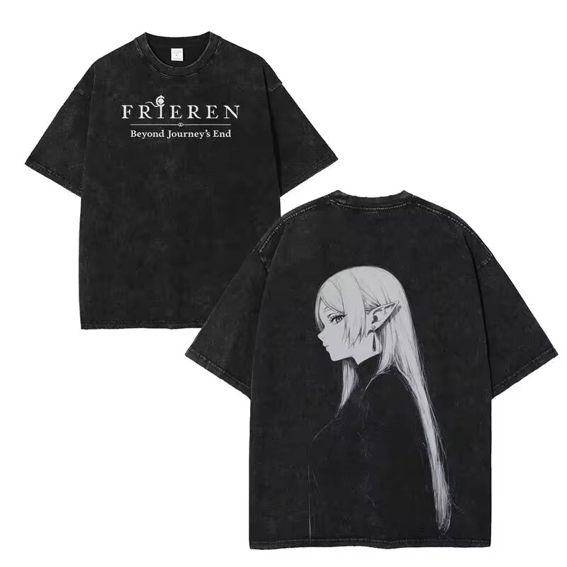 Anime Friends Beyond Journey's End T-shirt, Comic Gothic Washed T-shirt, Unisex Clothing, Short Sleeve Casual Cotton