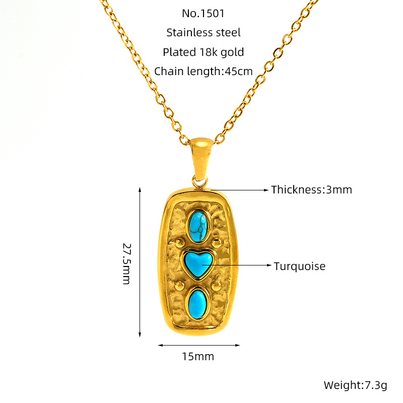 Nuovo ciondolo in titanio turchese a forma di cuore, versatile collana geometrica in acciaio inossidabile placcato oro di alta qualità_voghion.com