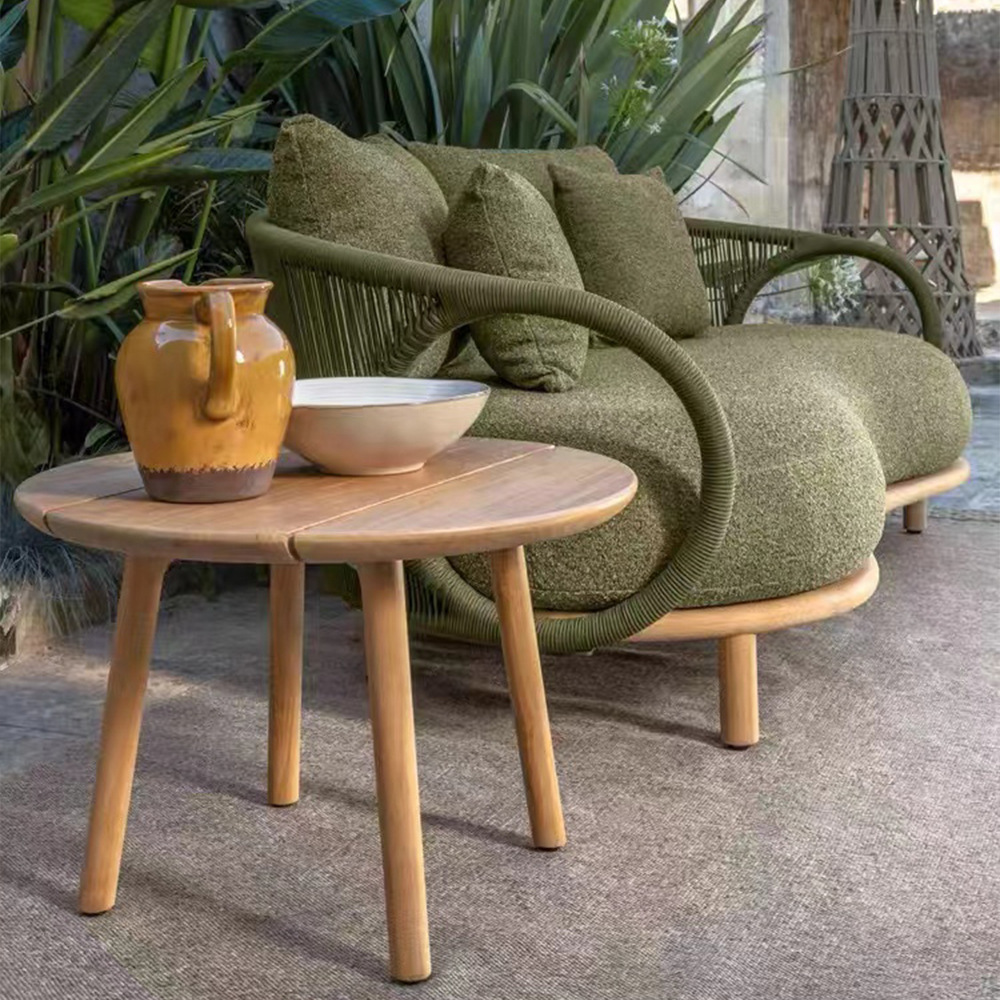 Sofá de ratán al aire libre Teak Garden Hotel Designer Ocio Lazy Bed Mesa de centro Balcón Muebles combinados