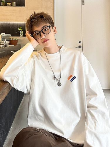 American heavy-duty long-sleeve T-shirt for men, spring and autumn version, oversized body shirt, inner layer base shirt, summer white clothing, trendy