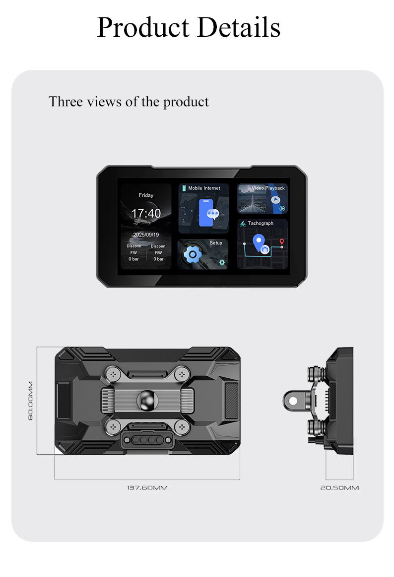 Motorcycle Smart Navigation System CarPlay/Android Auto Wireless Screen Mirroring Dash Cam Waterproof