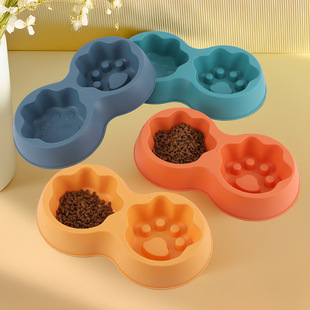 Cute Claw Slow Food Pet Bowl Non-Slip Plastic Anti-Tipped Cat Food Rice Pot Cat Food Pot Double Bowl Protection Cat Cervical Spine