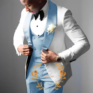 2025 Men's Three-Piece Suit Suit Lapel Color Matching Suit Banquet Party African Cross-Border Suit Groom Companion