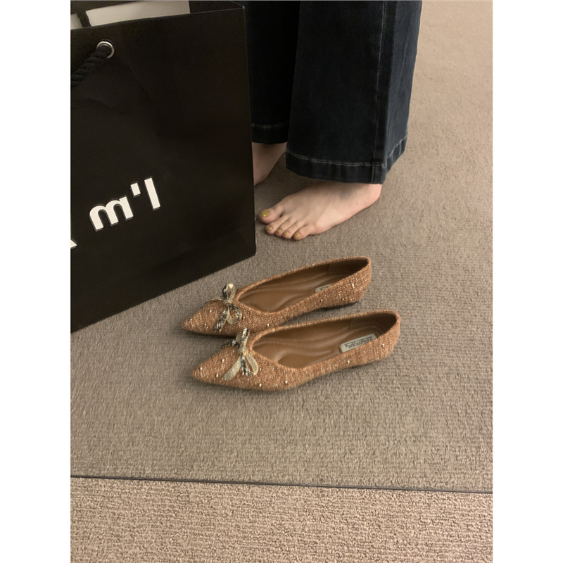 Rhinestone Bow Flats Women's Shoes 2025 Spring & Fall New Pointed Toe Flats Flats Commuter Granny Shoes Rhinestone Bow Flats Women's Shoes 2025 Spring & Fall New Pointed Toe Flats Flats Commuter Granny Shoes