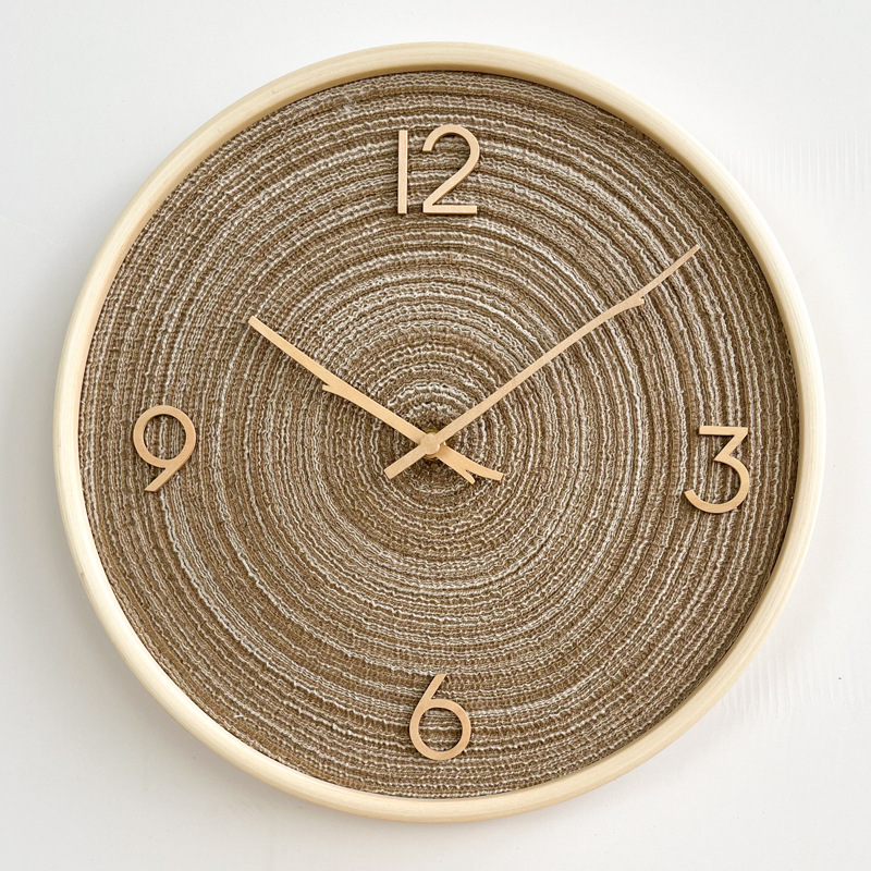 Minimalist Nordic Solid Wood Fabric Wall Clock For Living Room_voghion.com
