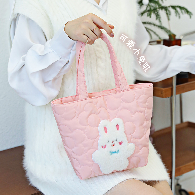 跨境可爱毛绒兔子手提包大容量百搭收纳包甜美少女便携手拎包