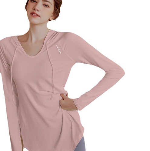 Fitness wear women's loose long-sleeved casual sports top mid-length yoga wear top hooded fitness wear sweatshirt autumn
