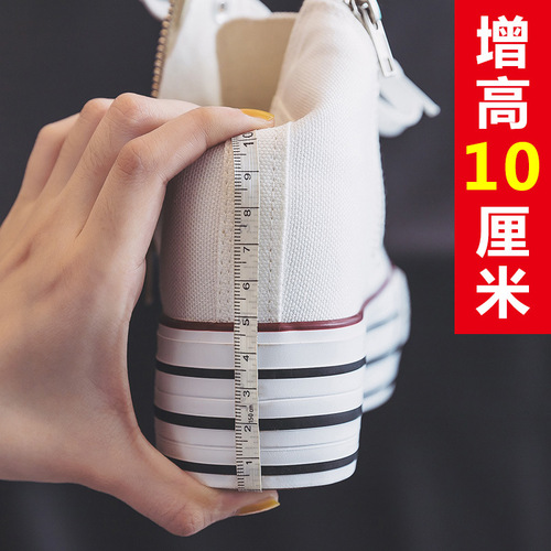 Inner heightening canvas shoes for women 2024 spring and autumn new style double-sided zipper sneakers Korean version versatile thick-soled platform shoes