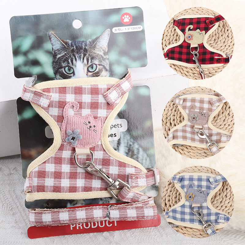Fábrica al por mayor nuevo algodón gato pecho y cuerda de tracción trasera ajustable anti-rotura gato caminando cuerda chaleco gato cuerda