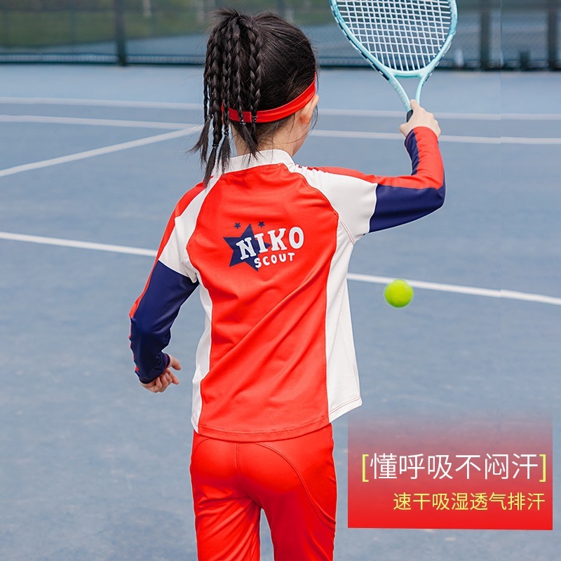 女童春装2025新款夏长袖运动速干衣套装儿童防晒羽毛球骑行训练服|undefined