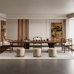 Quiet Style Solid Wood Large Plate Tea Table Home Living Room Office New Tea Table Business Reception Meeting Guests Tea Table and Chair